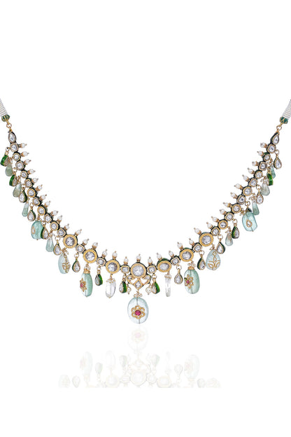 Gold Finish Kundan Polki Long Necklace Set