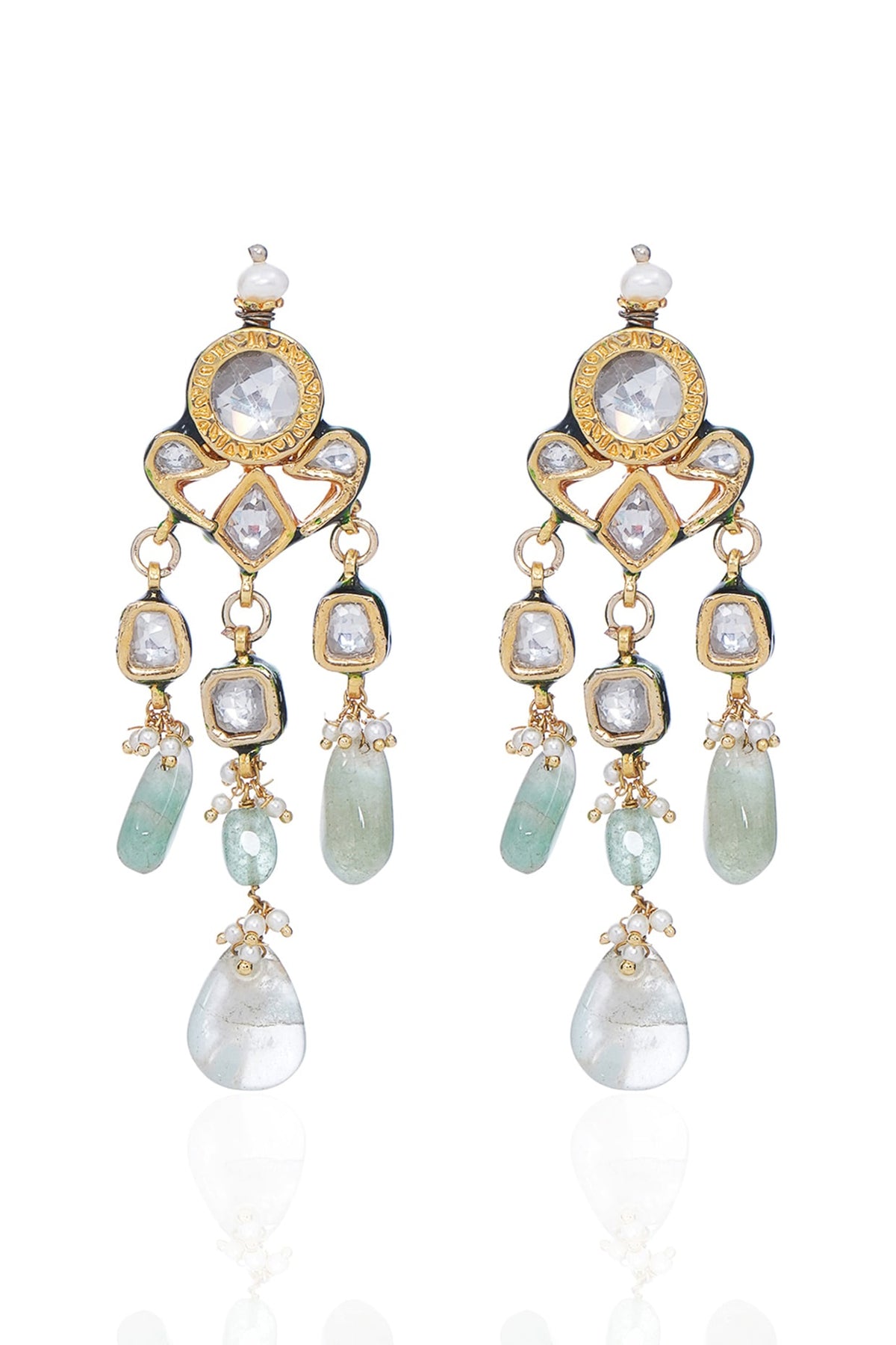 Gold Finish Kundan Polki Long Necklace Set