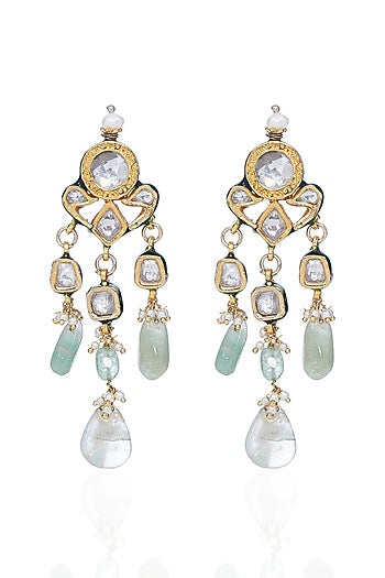 Gold Finish Kundan Polki Long Necklace Set