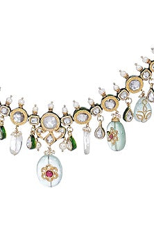 Gold Finish Kundan Polki Long Necklace Set