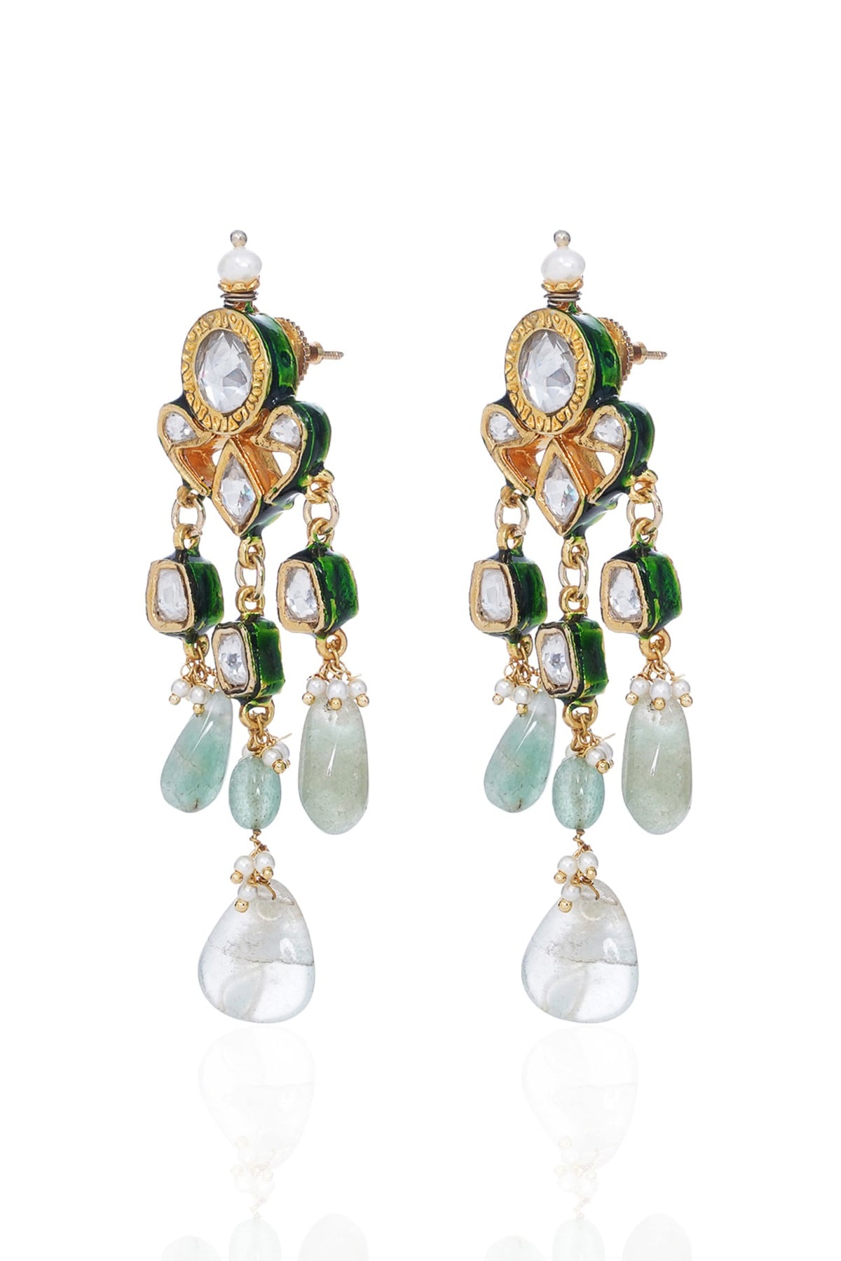 Gold Finish Kundan Polki Long Necklace Set