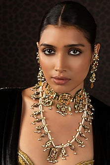 Gold Finish Kundan Polki & Ruby Long Necklace
