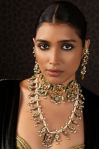 Gold Finish Kundan Polki & Ruby Long Necklace