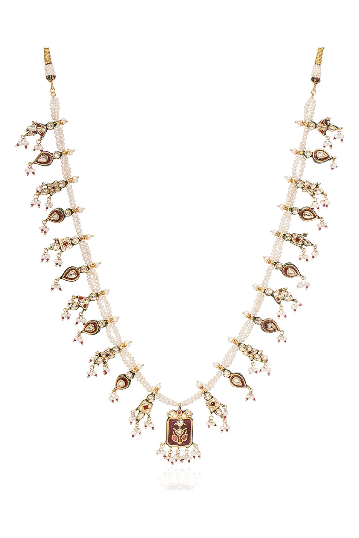 Gold Finish Kundan Polki & Ruby Long Necklace