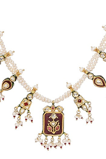 Gold Finish Kundan Polki & Ruby Long Necklace