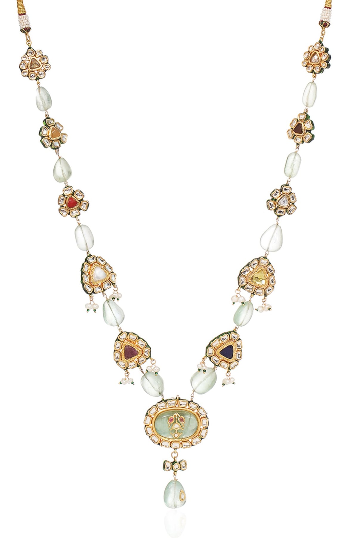 Gold Finish Kundan Polki & Ruby Long Necklace