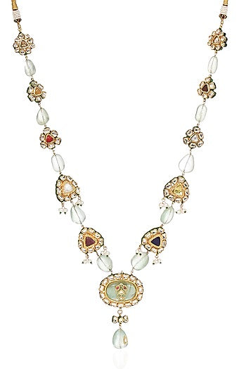 Gold Finish Kundan Polki & Ruby Long Necklace