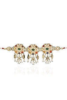Gold Finish Navratna Stone & Green Onyx Choker Necklace