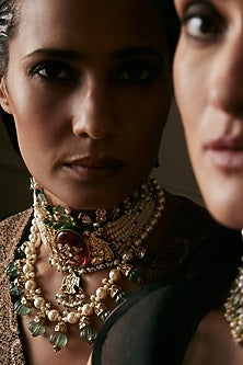 Gold Finish Kundan Polki & Ruby Choker Necklace