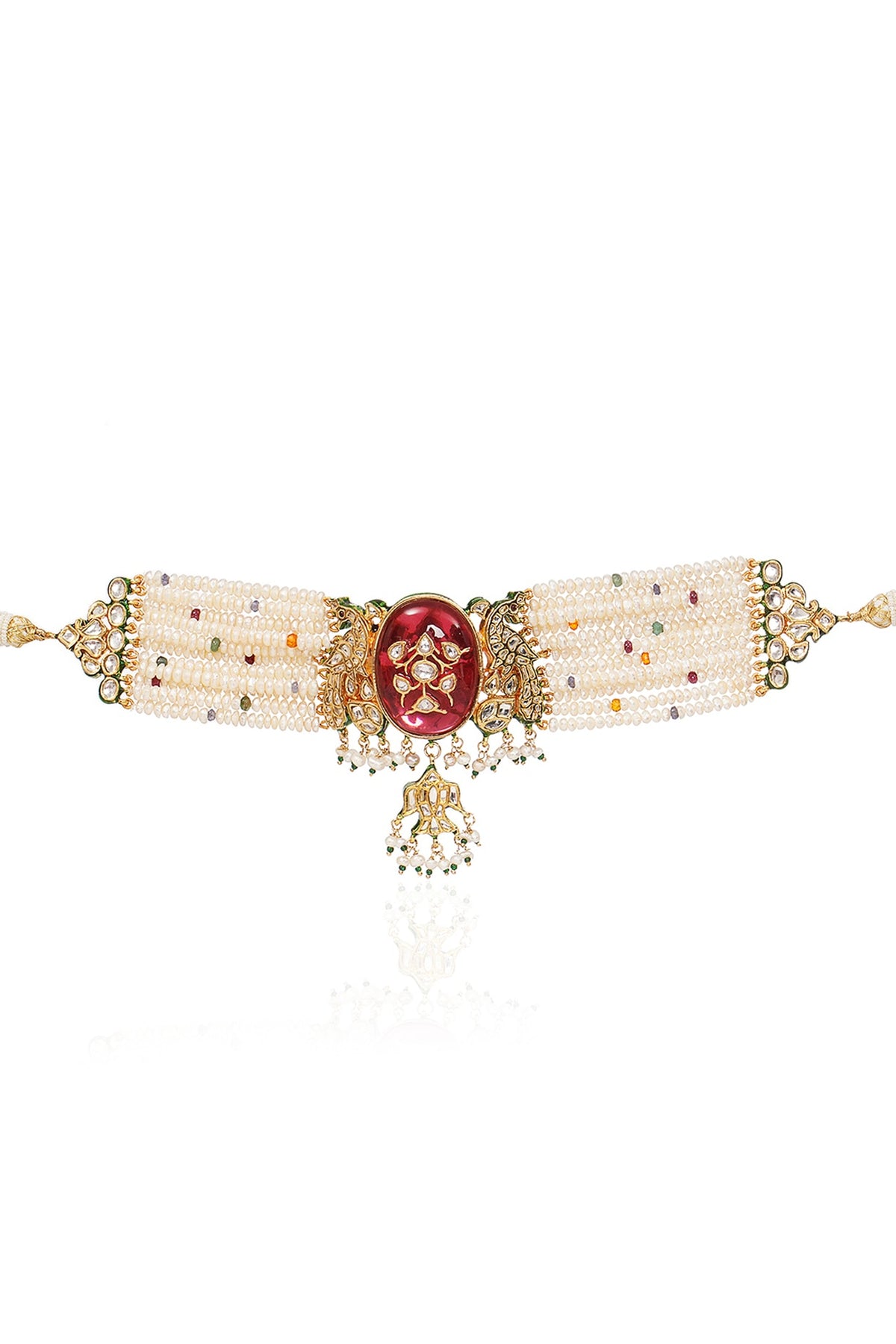 Gold Finish Kundan Polki & Ruby Choker Necklace