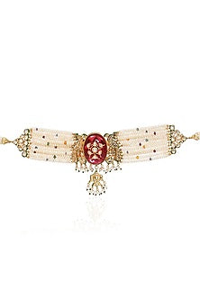 Gold Finish Kundan Polki & Ruby Choker Necklace