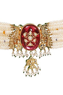 Gold Finish Kundan Polki & Ruby Choker Necklace