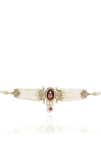 Gold Finish Kundan Polki & Ruby Choker Necklace