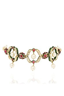 Gold Finish Kundan Polki & Ruby Choker Necklace Set