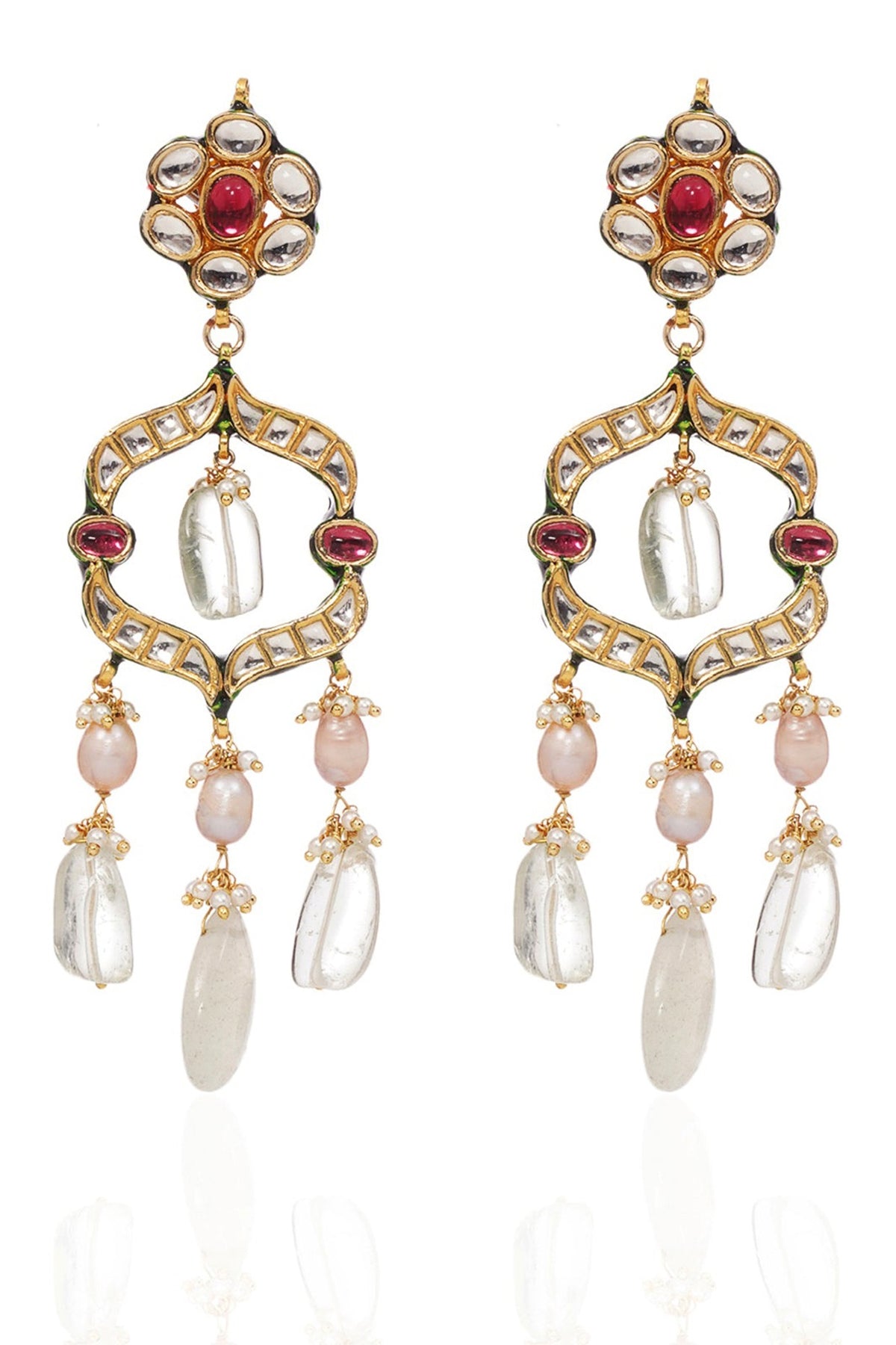Gold Finish Kundan Polki & Ruby Choker Necklace Set