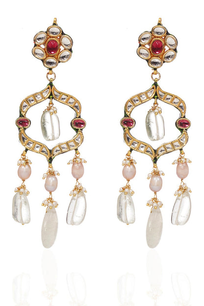 Gold Finish Kundan Polki & Ruby Choker Necklace Set