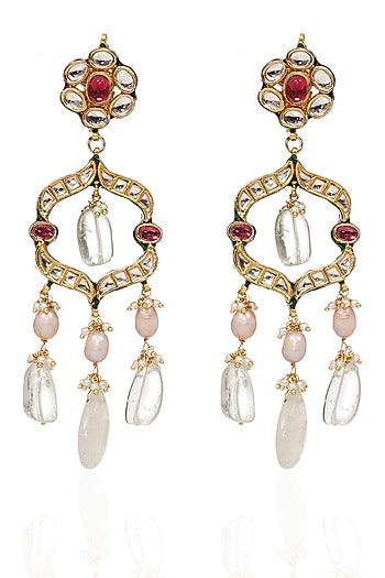 Gold Finish Kundan Polki & Ruby Choker Necklace Set