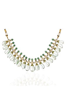 Gold Finish Kundan Polki & Fluorite Drop Choker Necklace Set