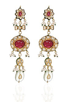 Gold Finish Kundan Polki & Ruby Choker Necklace Set