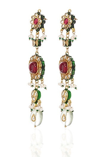 Gold Finish Kundan Polki & Ruby Choker Necklace Set
