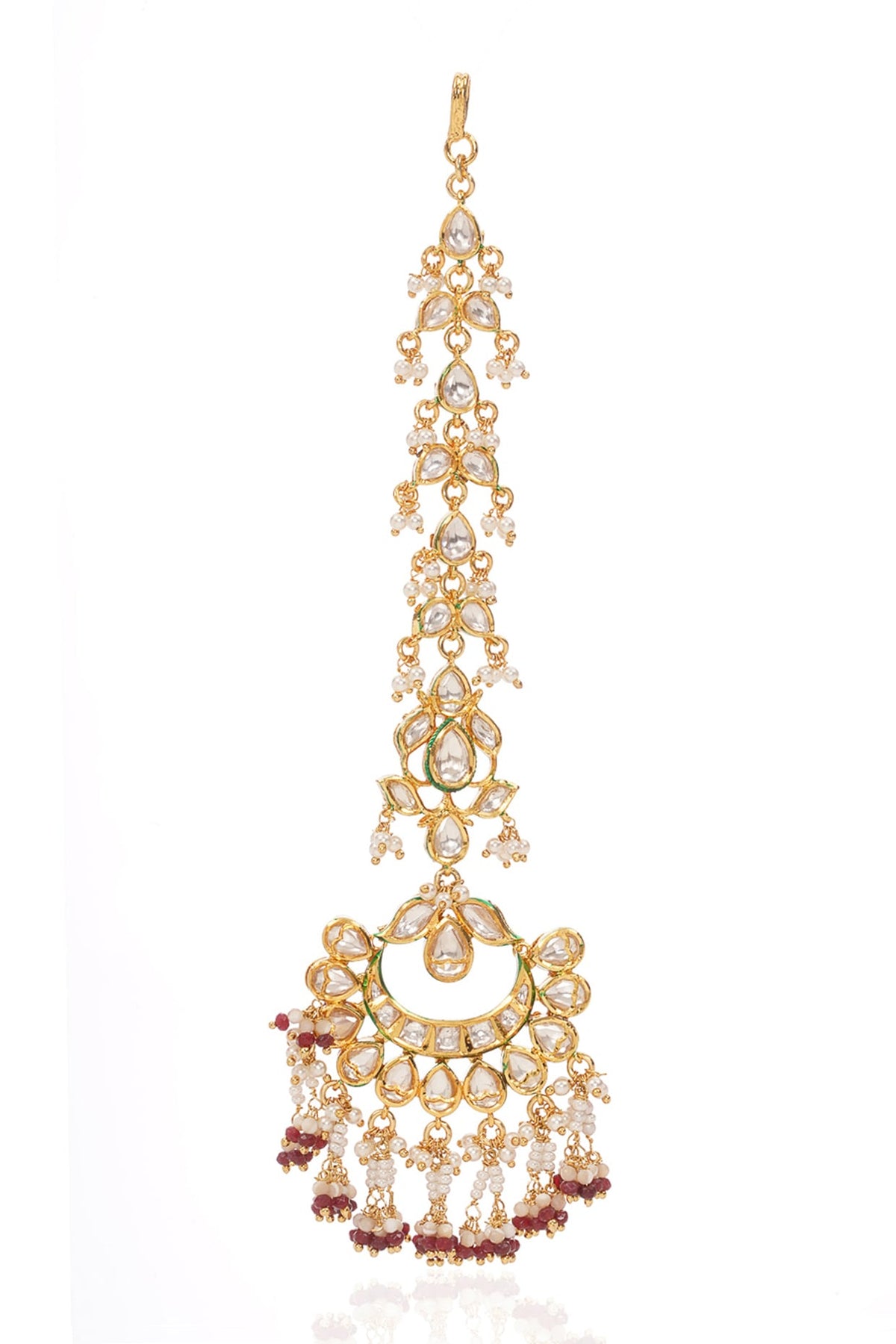 Gold Finish Kundan Polki & Ruby Maangtikka