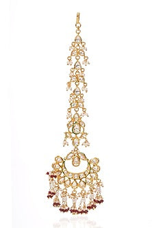 Gold Finish Kundan Polki & Ruby Maangtikka
