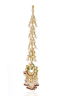 Gold Finish Kundan Polki & Ruby Maangtikka