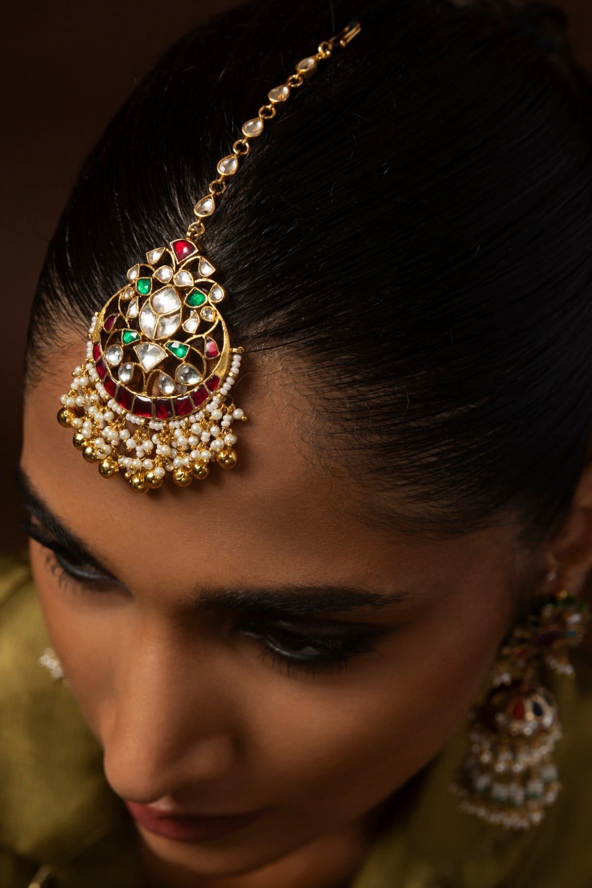 Gold Finish Kundan Polki Maangtikka