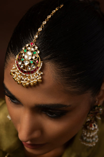 Gold Finish Kundan Polki Maangtikka