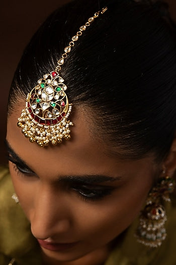 Gold Finish Kundan Polki Maangtikka