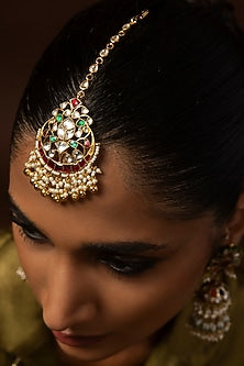 Gold Finish Kundan Polki Maangtikka