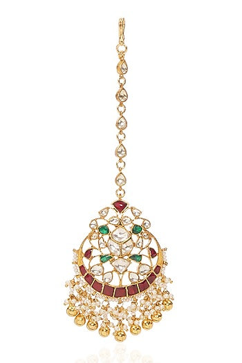 Gold Finish Kundan Polki Maangtikka