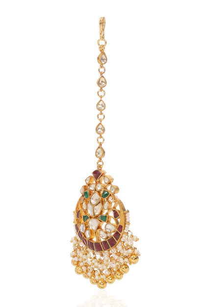 Gold Finish Kundan Polki Maangtikka