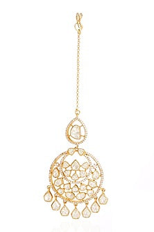 Gold Finish Moissanite Maangtikka In Sterling Silver