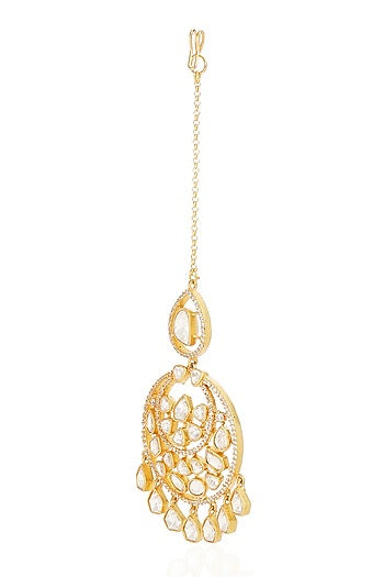 Gold Finish Moissanite Maangtikka In Sterling Silver