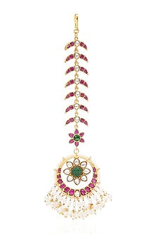 Gold Finish Kundan Polki & Pearl Maangtikka