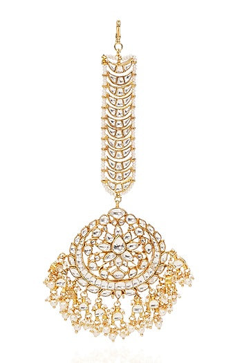 Gold Finish Kundan Polki & Pearl Maangtikka