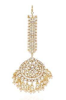 Gold Finish Kundan Polki & Pearl Maangtikka