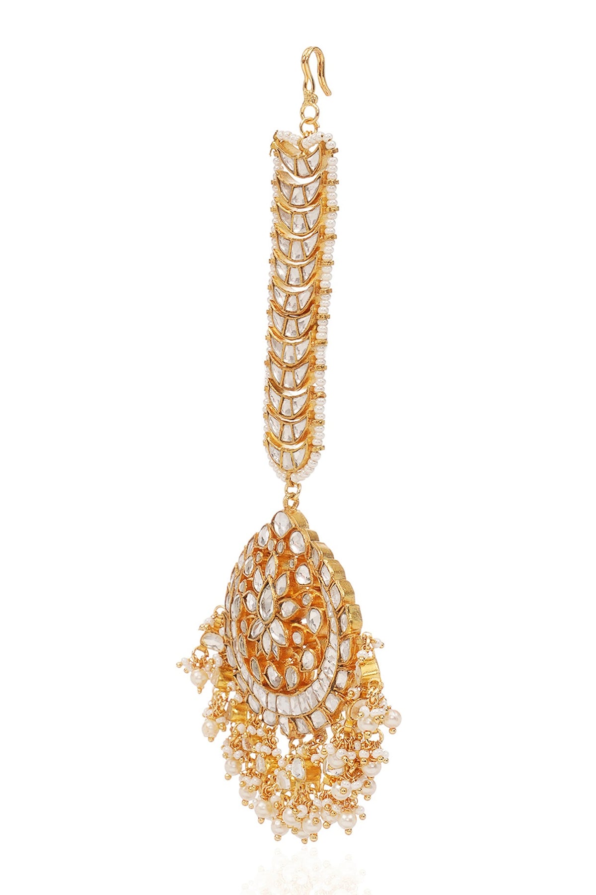Gold Finish Kundan Polki & Pearl Maangtikka