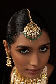 Gold Finish Kundan Polki & Pearl Maangtikka