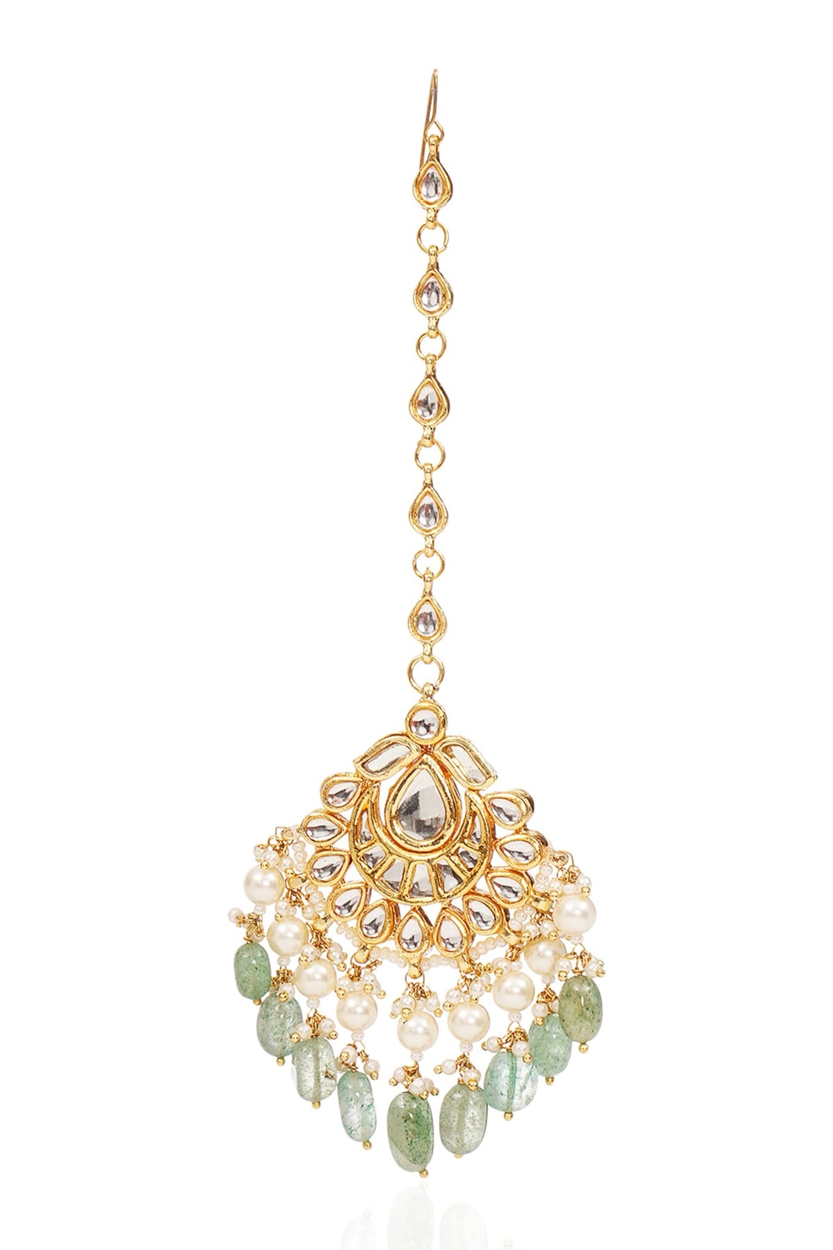 Gold Finish Kundan Polki & Pearl Maangtikka