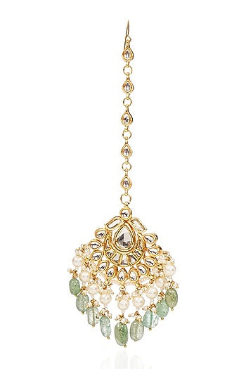 Gold Finish Kundan Polki & Pearl Maangtikka