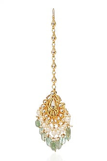 Gold Finish Kundan Polki & Pearl Maangtikka