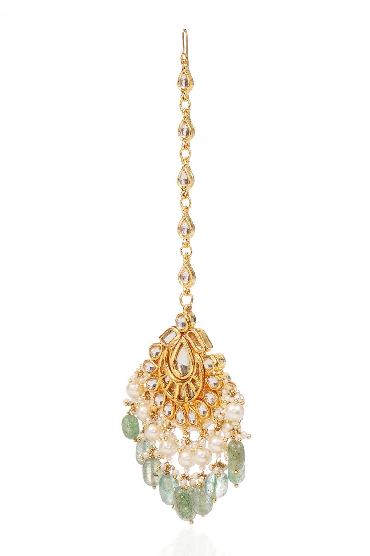 Gold Finish Kundan Polki & Pearl Maangtikka