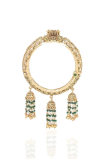 Gold Finish Kundan Polki & Pearl Openable Bangle