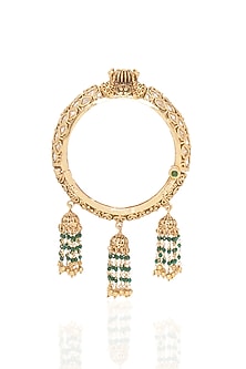 Gold Finish Kundan Polki & Pearl Openable Bangle