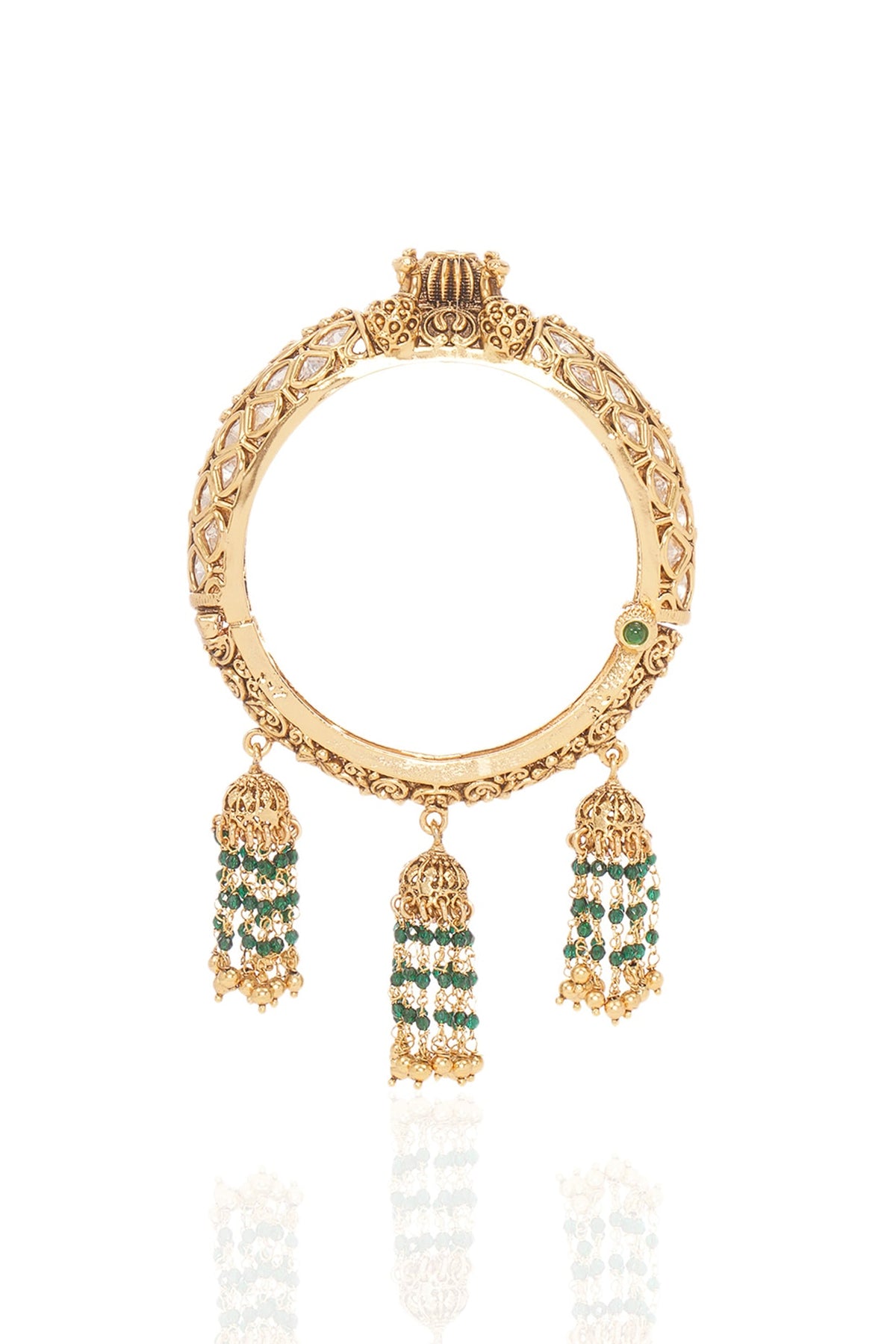 Gold Finish Kundan Polki & Pearl Openable Bangle