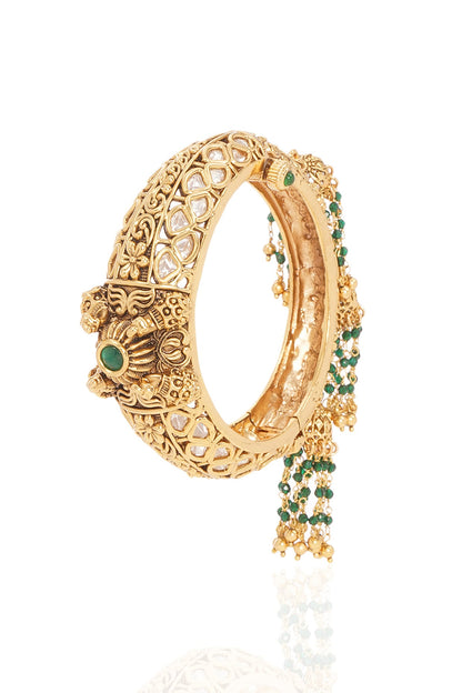 Gold Finish Kundan Polki & Pearl Openable Bangle