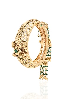 Gold Finish Kundan Polki & Pearl Openable Bangle