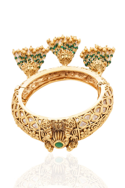 Gold Finish Kundan Polki & Pearl Openable Bangle
